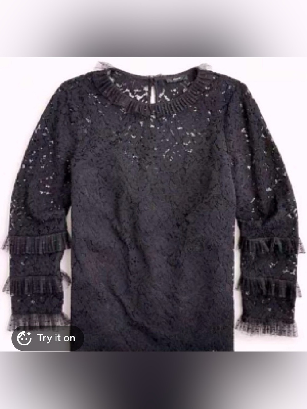 J.Crew Black Lace Blouse with Tulle Ruffle